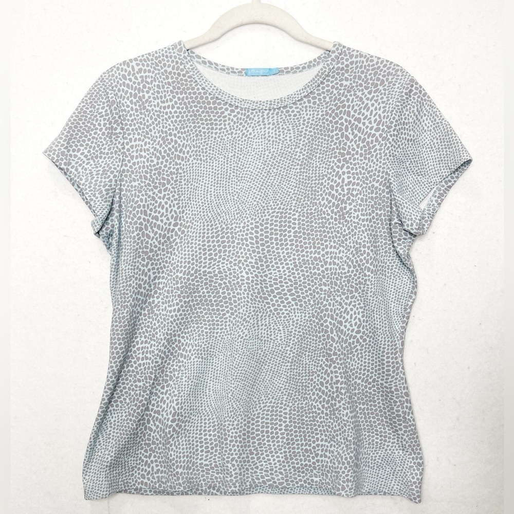 J. McLaughlin Leopard Print Signature Cap Sleeve Catilina Cloth Shirt Blue Gray
